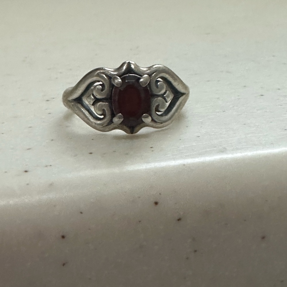 James Avery scrolled heart with Garnet Ring